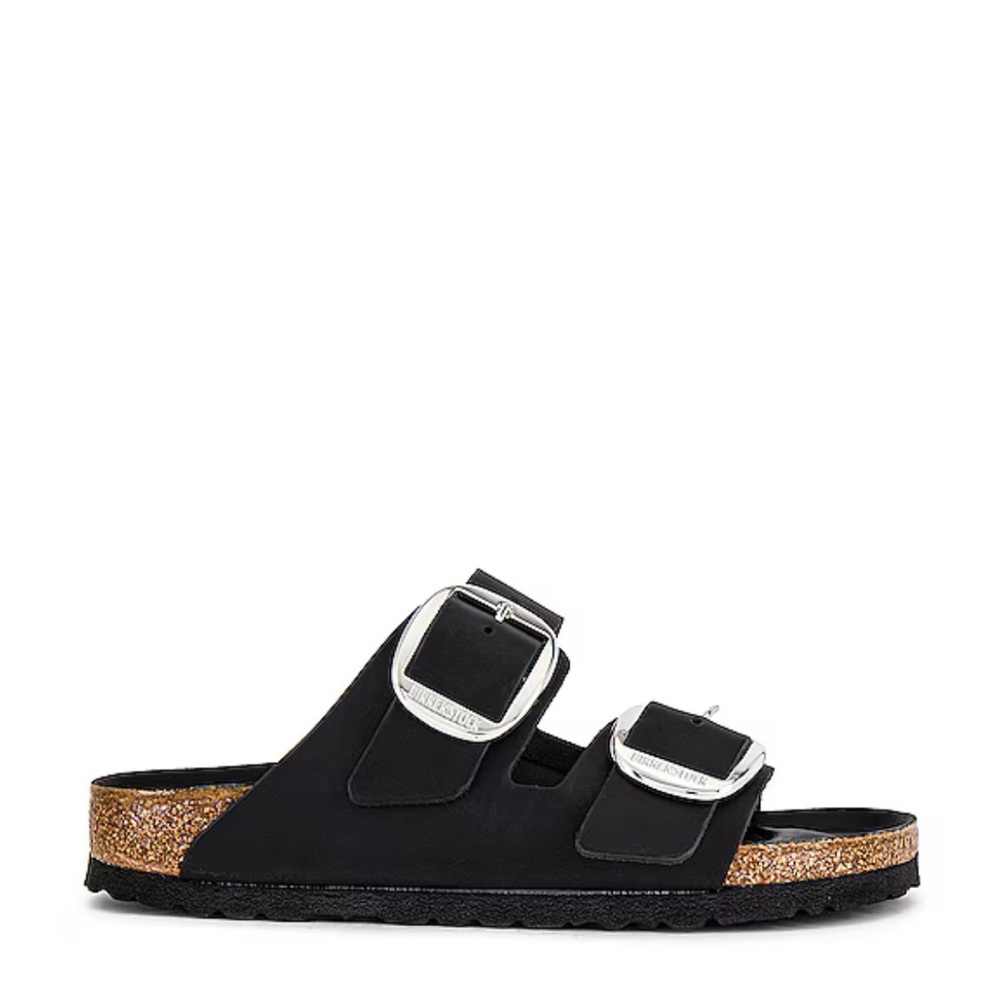 Like NEW ☁️ Birkenstock Arizona Sandal Silver Big Buckle Black Worn 1 time Sz37